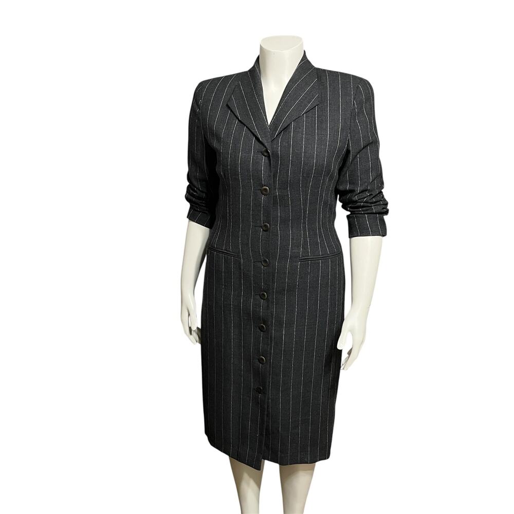 ⭐️Vintage Women’s Pinstriped Wool Duster Jacket/ Dress Career Sz-12